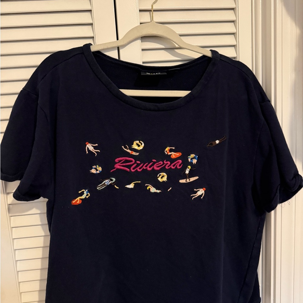 Anthropologie Maeve Blue Boxy Short Sleeve T-Shirt